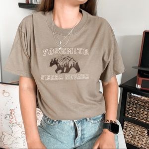Embroidered Brown Retro Yosemite Bear Tee Shirt